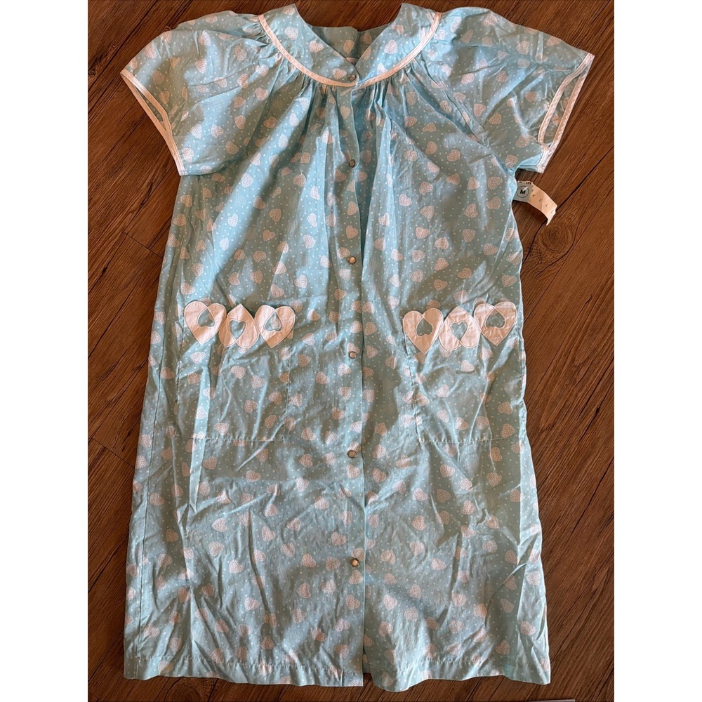 Kelly Reed Robe Vintage Pearl Snaps Blue Hearts NWT Long Women's Size M